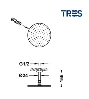 MEDIDAS ROCIADOR DUCHA A TECHO TRES